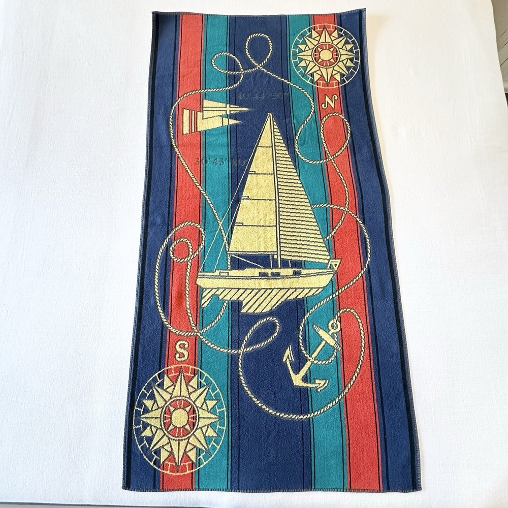 Vintage Sailboat Sail Boat Sun Days Beach Towel Brazil Nautical READ